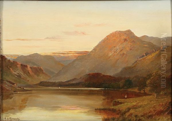 Highland Loch Landscape At Dusk Oil Painting by Alfred Fontville de Breanski Jr