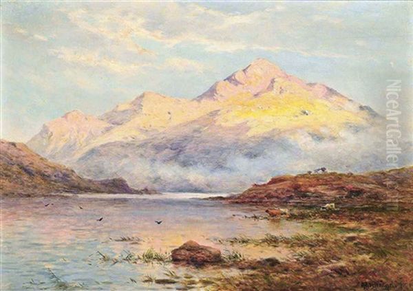 The Evening Light On A Highland Loch Oil Painting by Alfred Fontville de Breanski Jr