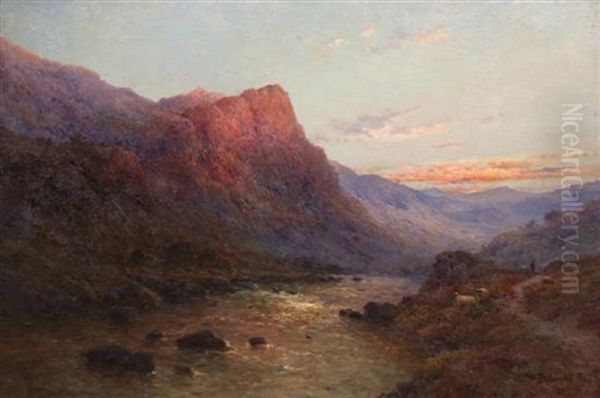 A Mountain Stream At Dusk Oil Painting by Alfred Fontville de Breanski Jr