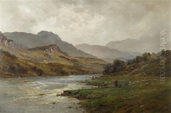The Llugwy In Flood - Capel Curig Oil Painting by Alfred Fontville de Breanski Jr