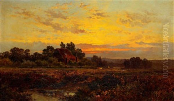 Landskap Med Figurer Vid Solnedgang Oil Painting by Alfred Fontville de Breanski Jr