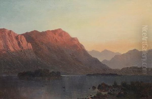 Sunset In The Highlands Oil Painting by Alfred Fontville de Breanski Jr