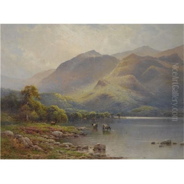 Cattle In A Loch Oil Painting by Alfred Fontville de Breanski Jr