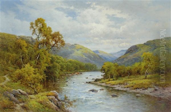 The English Lakes, The Derwent At Borrowdale, Cumberland Oil Painting by Alfred Fontville de Breanski Jr