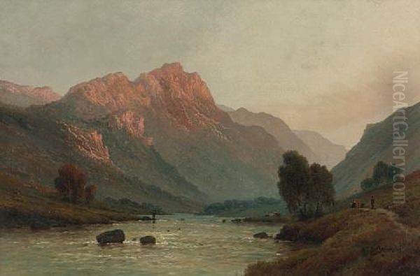 On A Perthshire River Oil Painting by Alfred Fontville de Breanski Jr