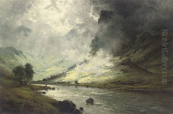 Sunshine And Shadow On A West Highland River Oil Painting by Alfred Fontville de Breanski Jr