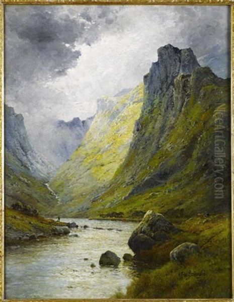 Between The Shadows In A Highland Glen Oil Painting by Alfred Fontville de Breanski Jr