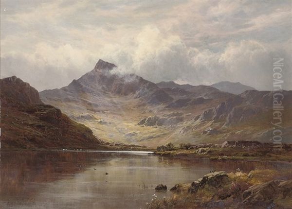 Snowdon From Llyn Lydon Oil Painting by Alfred Fontville de Breanski Jr