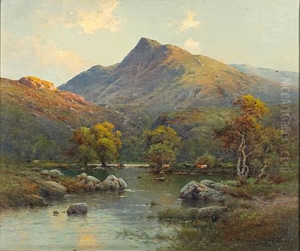 Moel Siabod From The Llugwy River, North Wales Oil Painting by Alfred Fontville de Breanski Jr