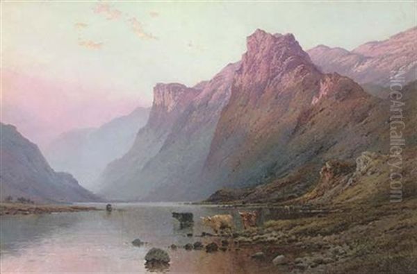 At Sunset, The Boarders Of A Perthshire Loch Oil Painting by Alfred Fontville de Breanski Jr