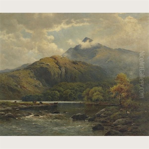 Snowdon From The Glaslyn River Oil Painting by Alfred Fontville de Breanski Jr