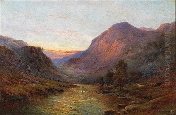 An Evening View, Below Loch Tay Oil Painting by Alfred Fontville de Breanski Jr
