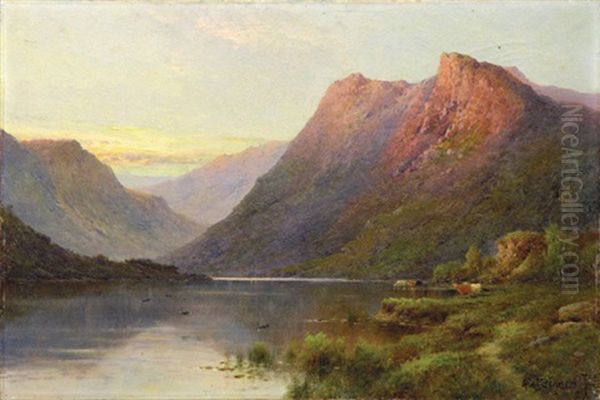 Evening On A Highland Loch Oil Painting by Alfred Fontville de Breanski Jr