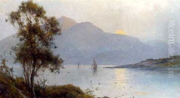 A Loch By Moonlight Oil Painting by Alfred Fontville de Breanski Jr