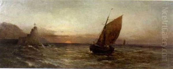 Sailing Boats Off Clovelly, North Devon Oil Painting by Alfred Fontville de Breanski Jr