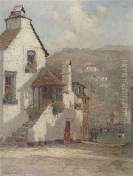 Polperro, A Glimpse Of The Harbour Oil Painting by Alfred Fontville de Breanski Jr