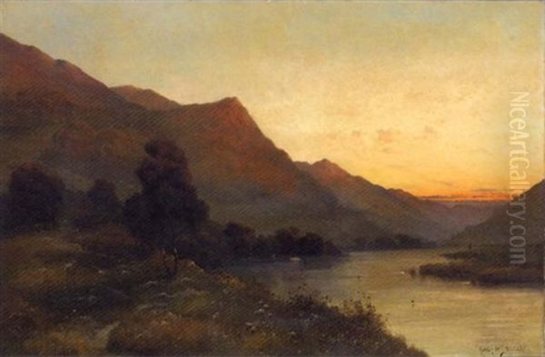 A Loch Landscape At Dusk Oil Painting by Alfred Fontville de Breanski Jr