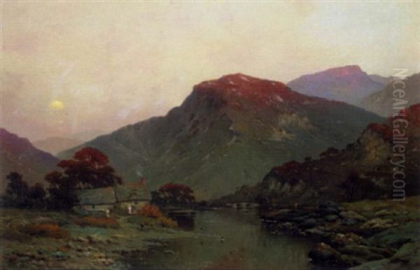 A Farm In The Scottish Highlands Oil Painting by Alfred Fontville de Breanski Jr