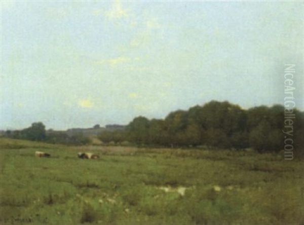 On The Marshes, Evening Oil Painting by Alfred Fontville de Breanski Jr