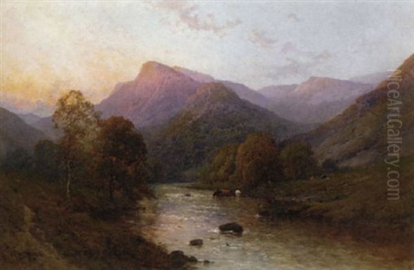 Evening, The Lledr Valley, North Wales Oil Painting by Alfred Fontville de Breanski Jr