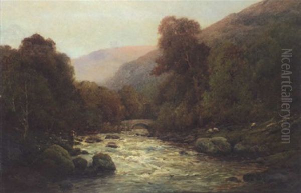 Fishing In The Highlands Oil Painting by Alfred Fontville de Breanski Jr