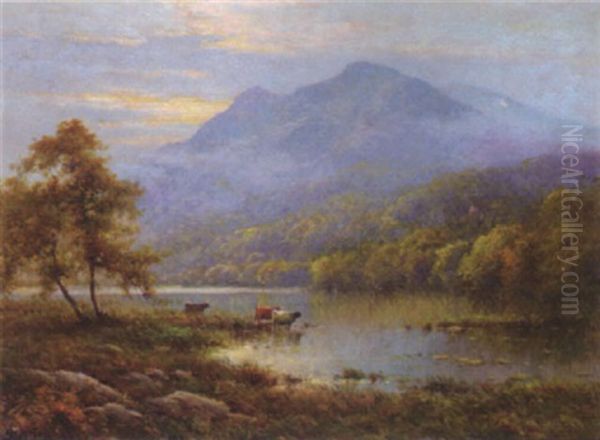 Dawn, Loch Achray Oil Painting by Alfred Fontville de Breanski Jr