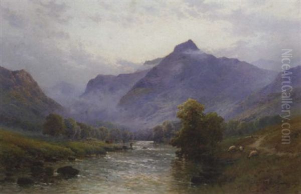 Fishing Below Loch Coruisk, Invernesshire Oil Painting by Alfred Fontville de Breanski Jr