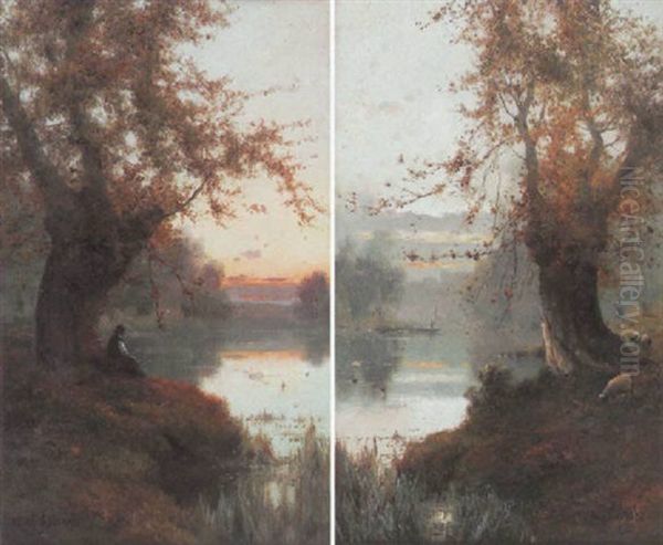 Evening, Burnham Beeches Oil Painting by Alfred Fontville de Breanski Jr