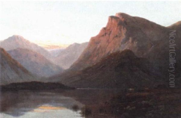 Highland Loch Scene With Cattle Oil Painting by Alfred Fontville de Breanski Jr