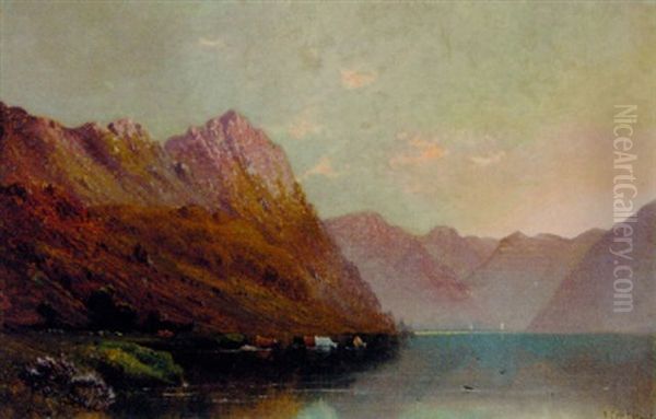 Llyn Lydnu, North Wales Oil Painting by Alfred Fontville de Breanski Jr