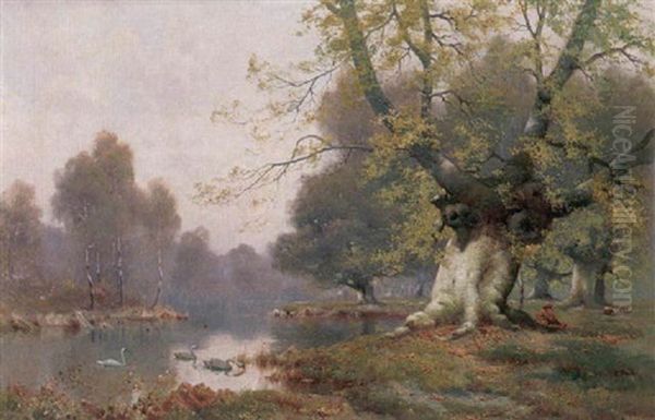 Springtime, Burnham Beeches Oil Painting by Alfred Fontville de Breanski Jr