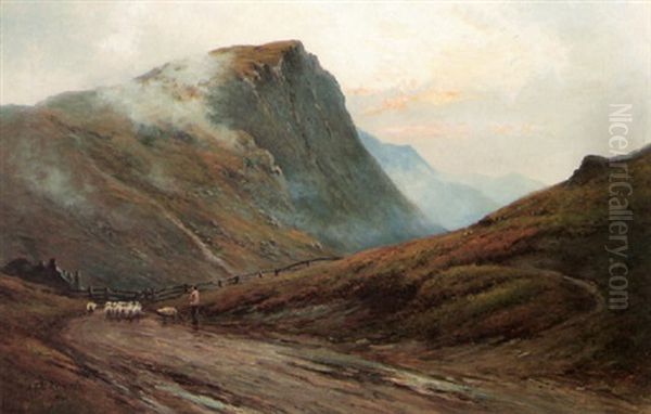 A Highland Road Oil Painting by Alfred Fontville de Breanski Jr