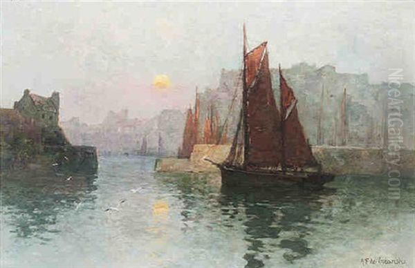 Returning To Harbour Oil Painting by Alfred Fontville de Breanski Jr