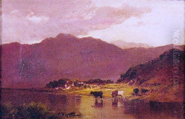 Cattle In A Highland Landscape Oil Painting by Alfred Fontville de Breanski Jr