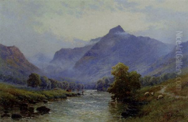 Fishing Below Loch Coruisk Oil Painting by Alfred Fontville de Breanski Jr