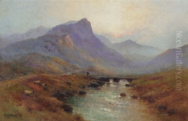 Early Morning On The Ogwen Moors, North Wales Oil Painting by Alfred Fontville de Breanski Jr