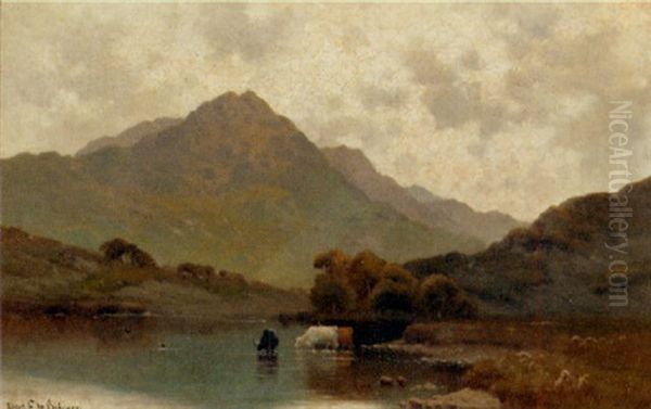 Cattle Watering, Ullswater Oil Painting by Alfred Fontville de Breanski Jr