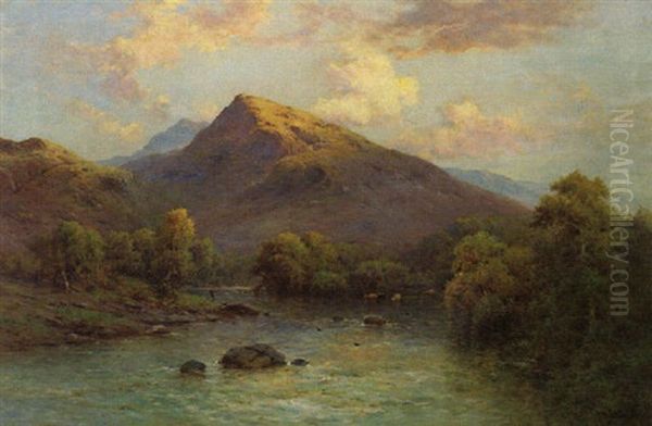 Moel Slabod From The Llugwy River, North Wales Oil Painting by Alfred Fontville de Breanski Jr