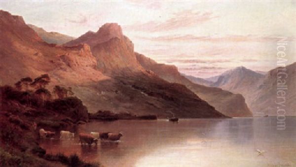 Highland Scene At Sunrise Oil Painting by Alfred Fontville de Breanski Jr