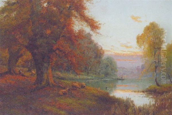 Burnham Beeches At Sunset Oil Painting by Alfred Fontville de Breanski Jr