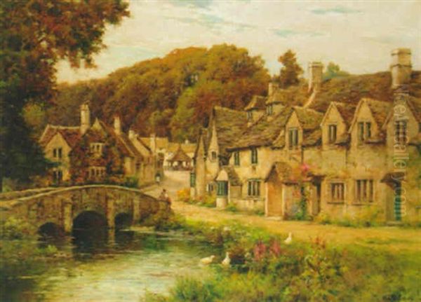 The Village Of Castle Combe, Wiltshire Oil Painting by Alfred Fontville de Breanski Jr
