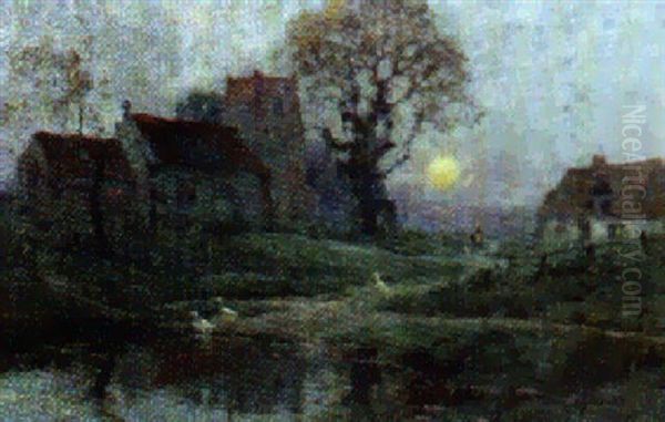 Sumersby, Lincolnshire - Tennyson's Birthplace Oil Painting by Alfred Fontville de Breanski Jr