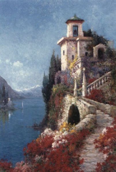 A Convent Near Menaggio, Lake Como Oil Painting by Alfred Fontville de Breanski Jr
