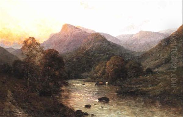 Evening In The Lledr Valley, North Wales Oil Painting by Alfred Fontville de Breanski Jr
