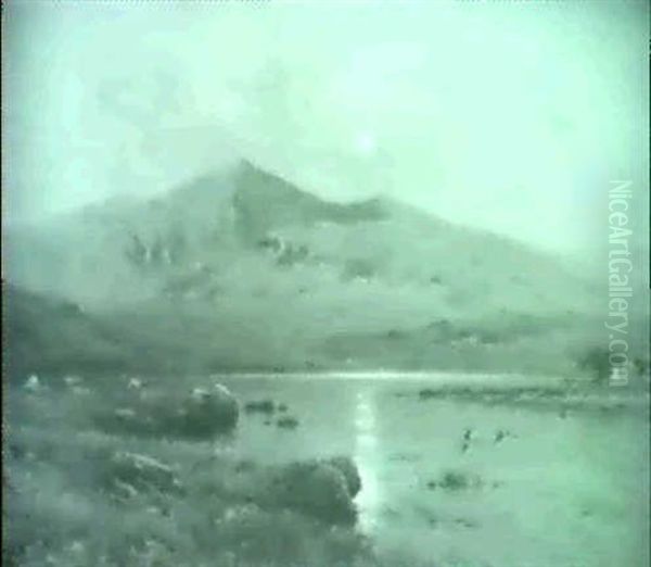 The September Moon, Snowdon And Llyn Dwyarchan, N. Wales Oil Painting by Alfred Fontville de Breanski Jr