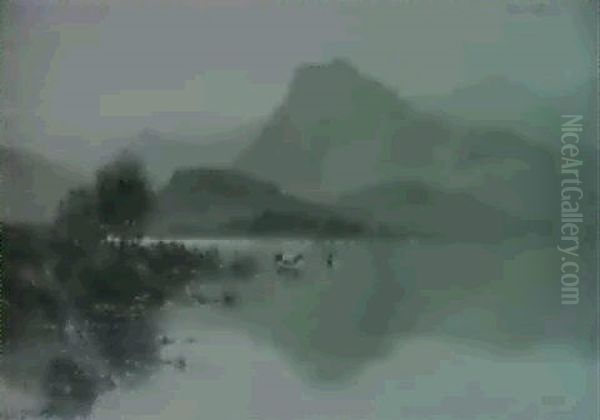 Lakes In North Wales Oil Painting by Alfred Fontville de Breanski Jr