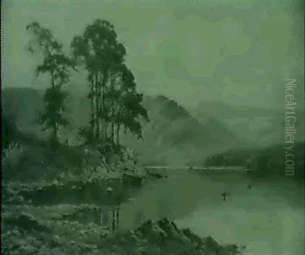 The Head Of A Highland Loch Oil Painting by Alfred Fontville de Breanski Jr