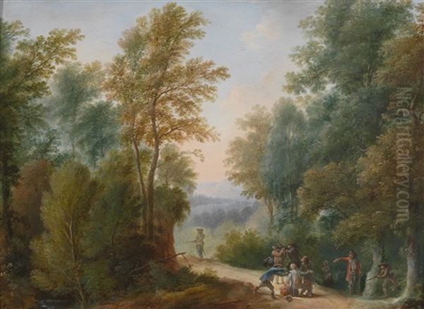 Ein Rauberlager; Der Uberfall Im Wald (pair) Oil Painting by Jan-Peter van Bredael the Younger