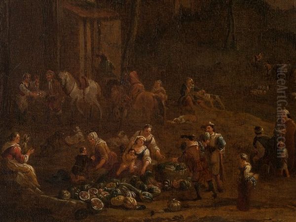 Market Scene Oil Painting by Peeter van Bredael