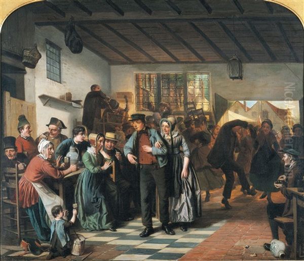 Interior Scene Of An Inn Oil Painting by Jos Van Bree